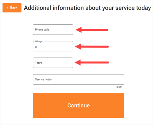 Service Measure fields at VicTouch sign-out