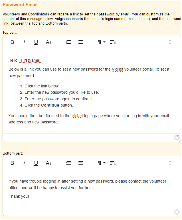 Example of Password Message