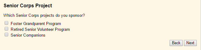 Image of Senior Corps Project options