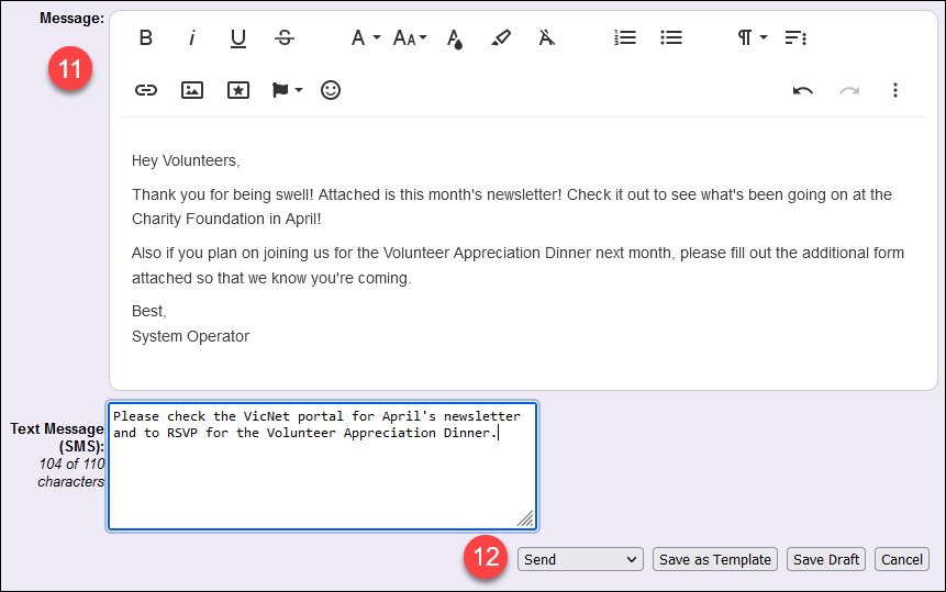 Image of steps to compose and send or save message