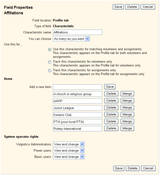 Characteristic Field Properties Page