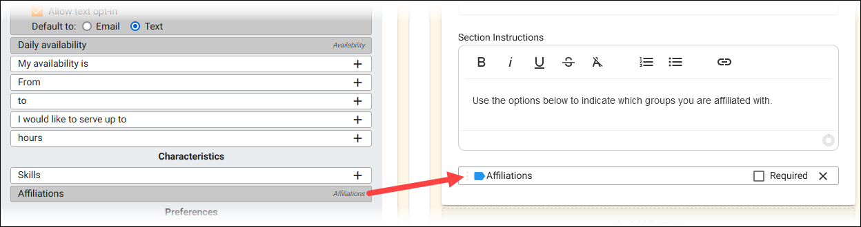 Adding Affiliations to the Application