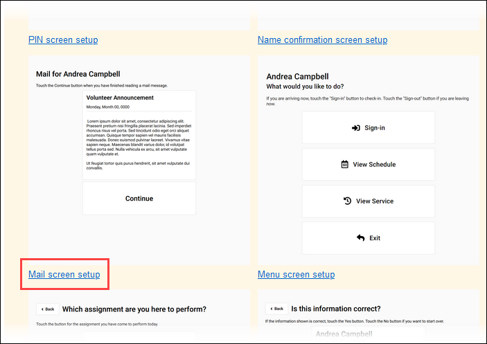 Image of Mail Screen Setup Location