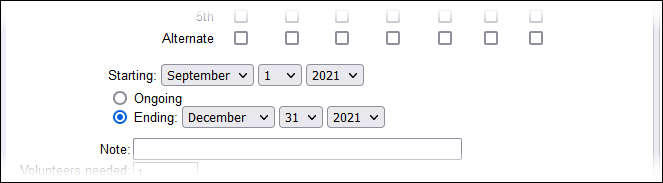 Image of the opening Starting and Ending date options