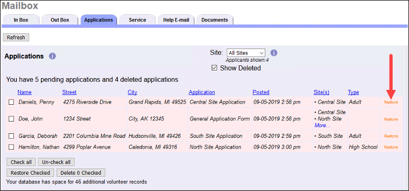 Image of the Restore link