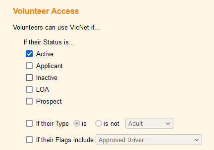 Image of Volunteer Access Settings