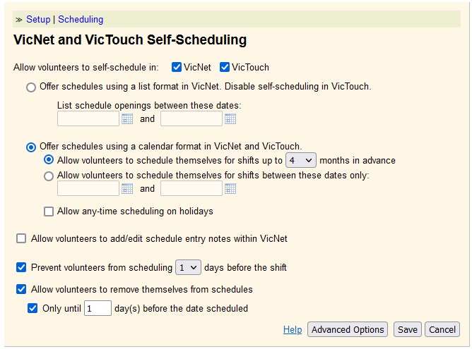 Self-Scheduling Settings