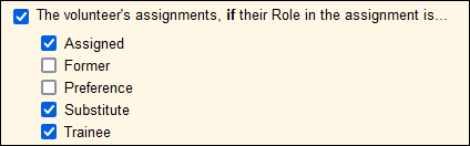 Settings allowing volunteers to only sign-in for assignments they have the Assigned, Substitute, or Trainee Roles in