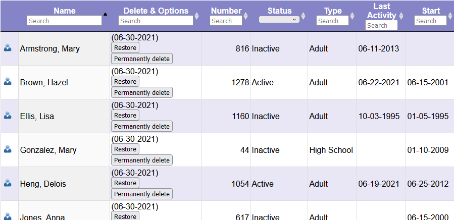 Image of Page With Inactive and Active Records