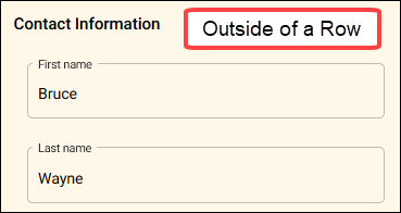 Name fields outside of a row