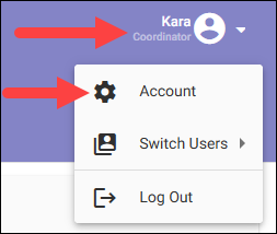 Account option in the user menu