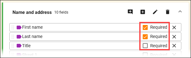 Checked Required field for First and Last name, unchecked Required field for Title