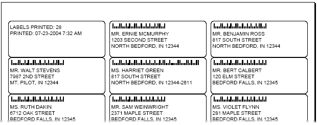 Example of Bulk Mailing Label Report